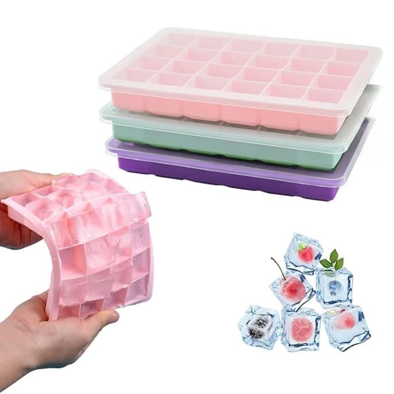 Bandeja para cubitos de hielo cuadrada de 24 compartimentos con tapa