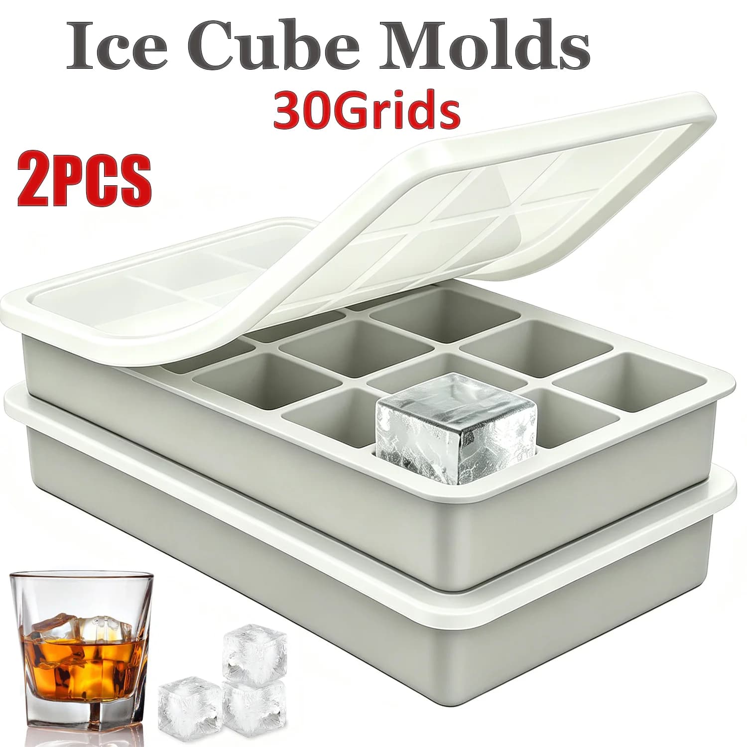 Bandeja para cubitos de hielo cuadrados de 15 cavidades con tapa