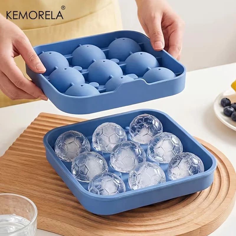 Bandeja para cubitos de hielo con forma de balón de fútbol de 9 cavidades con tapa