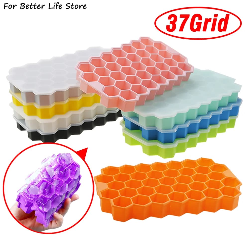 Bandeja para cubitos de hielo de 37 compartimentos tipo panal con tapa