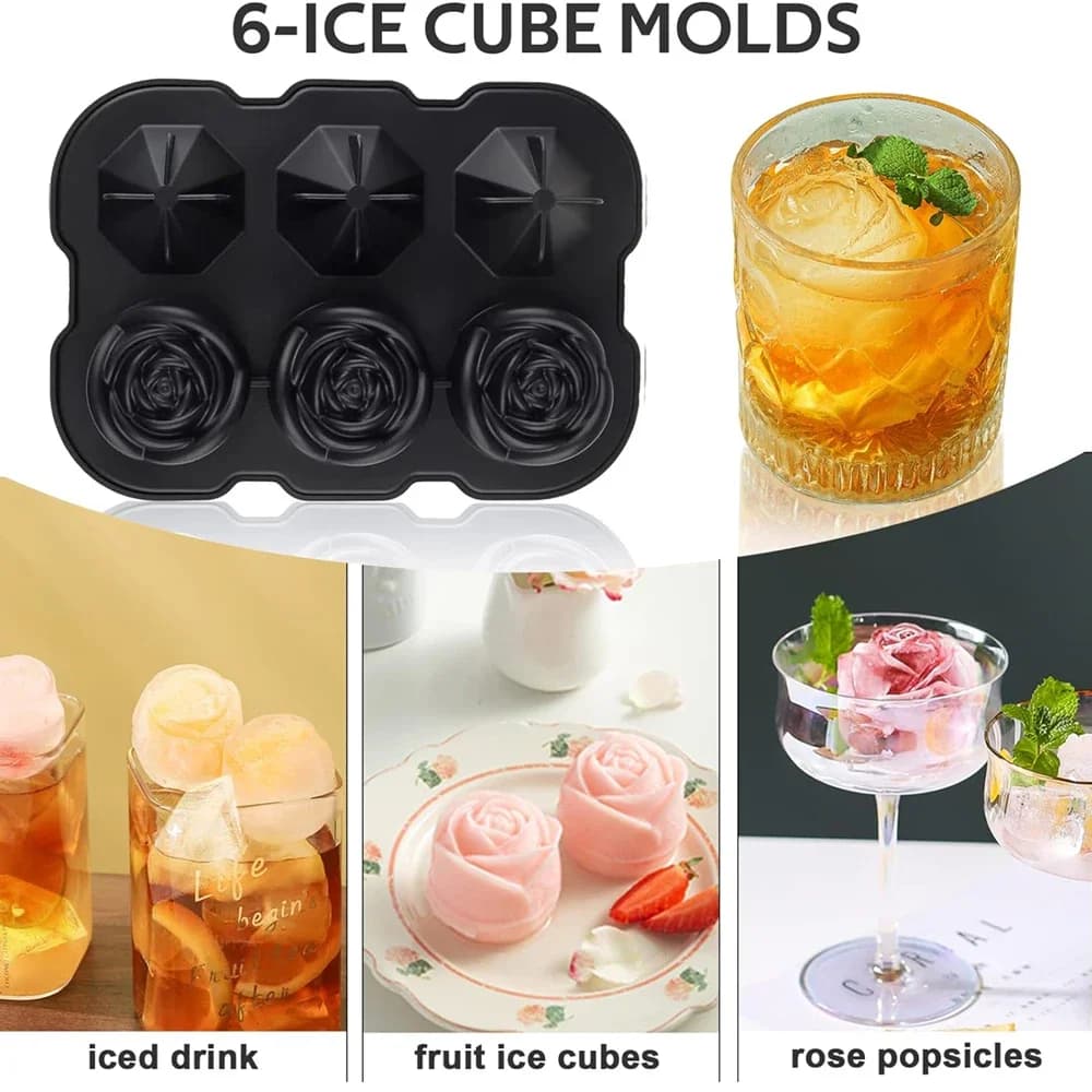 Molde para cubitos de hielo de rosa de 6 cavidades con embudo