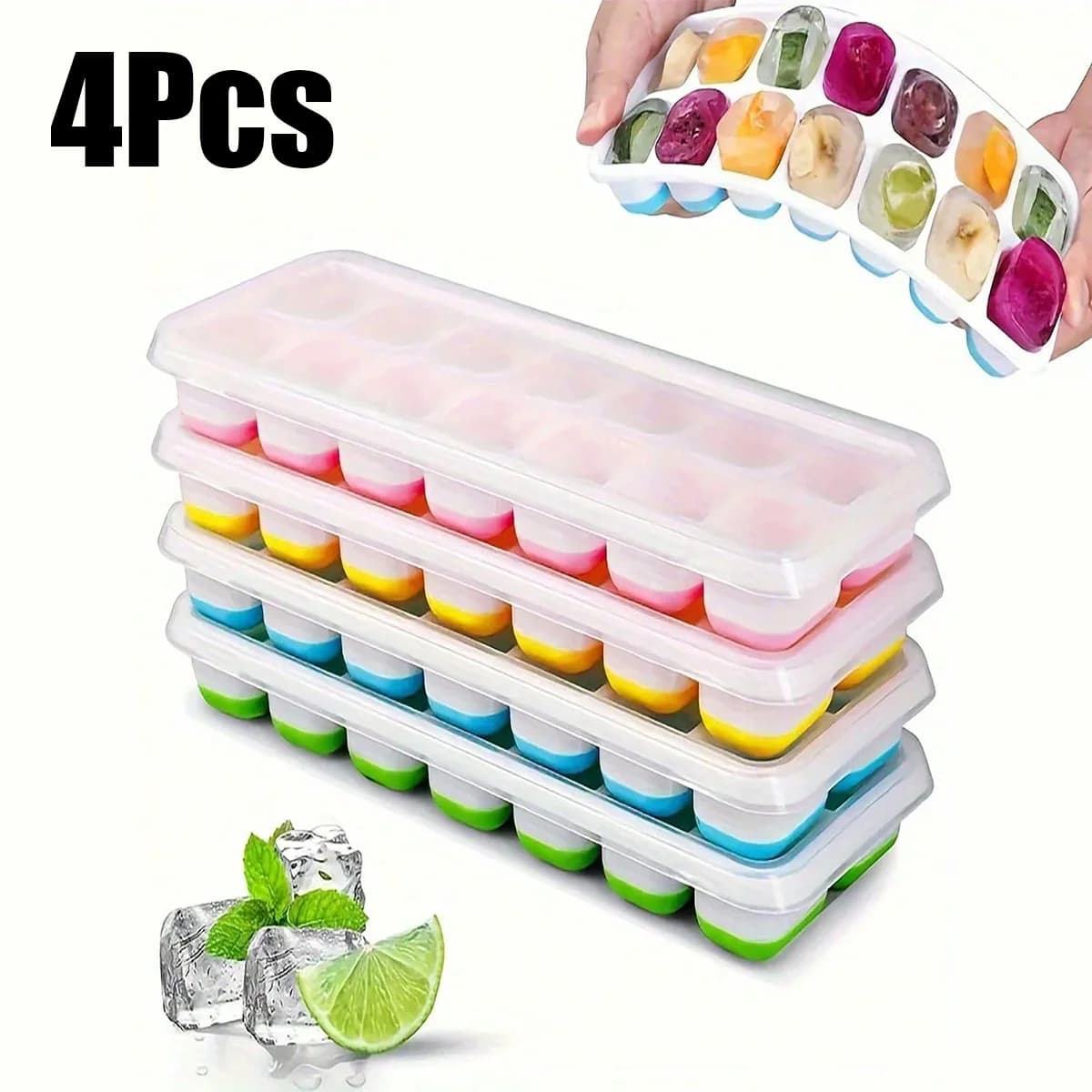 Bandeja para cubitos de hielo de 14 compartimentos con tapa