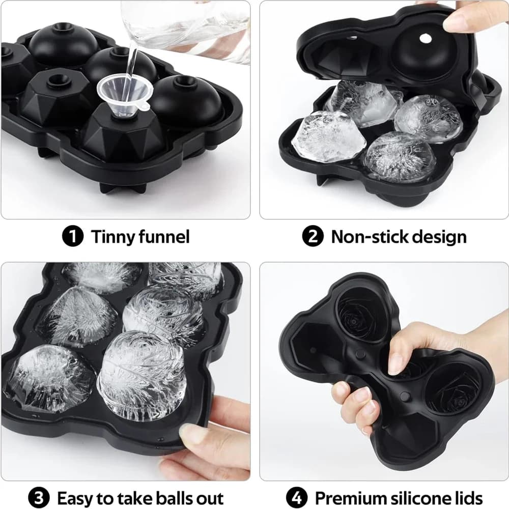 Molde para cubitos de hielo de rosa de 6 cavidades con embudo