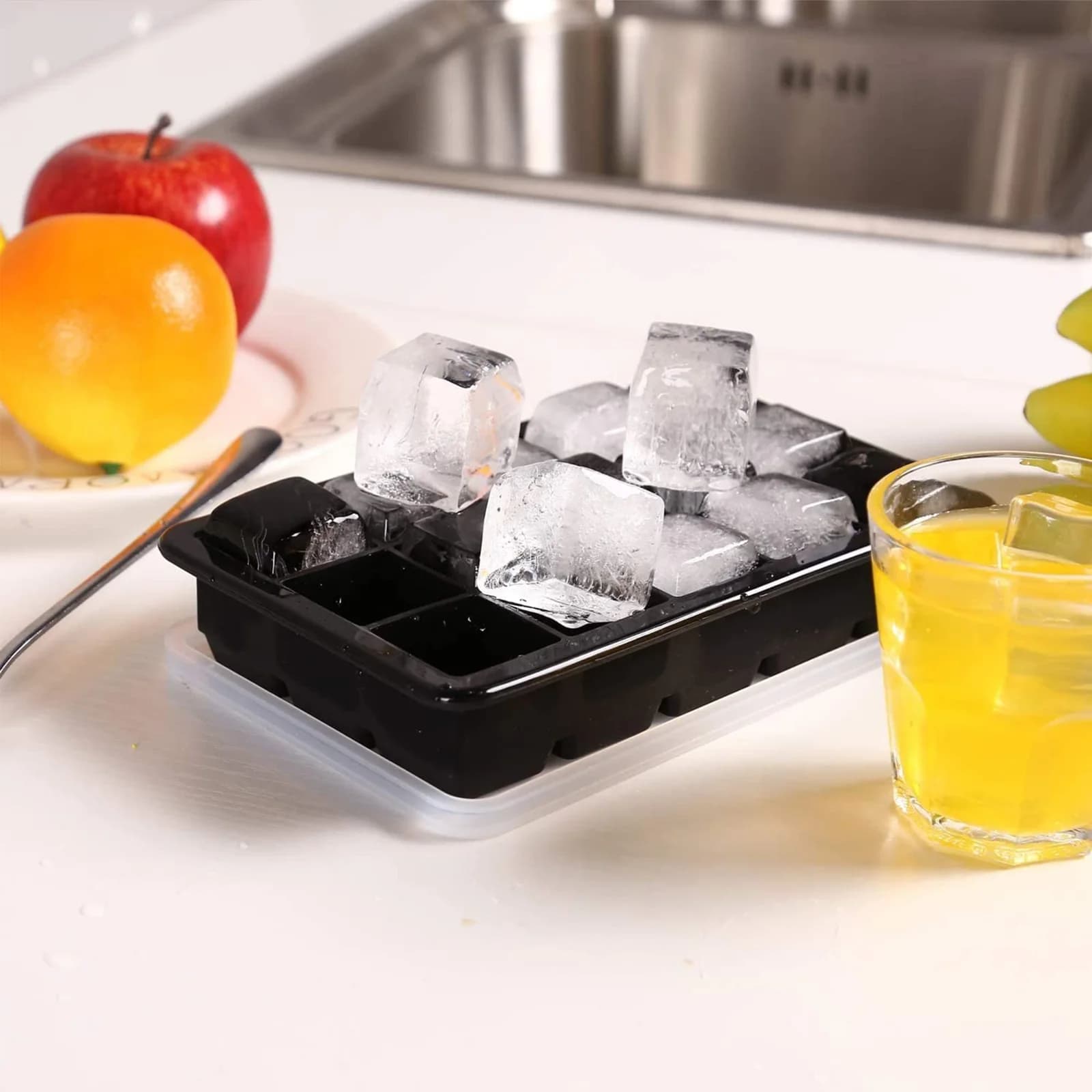 Bandeja para cubitos de hielo cuadrados de 15 cavidades con tapa