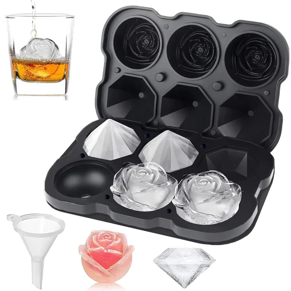 Molde para cubitos de hielo de rosa de 6 cavidades con embudo