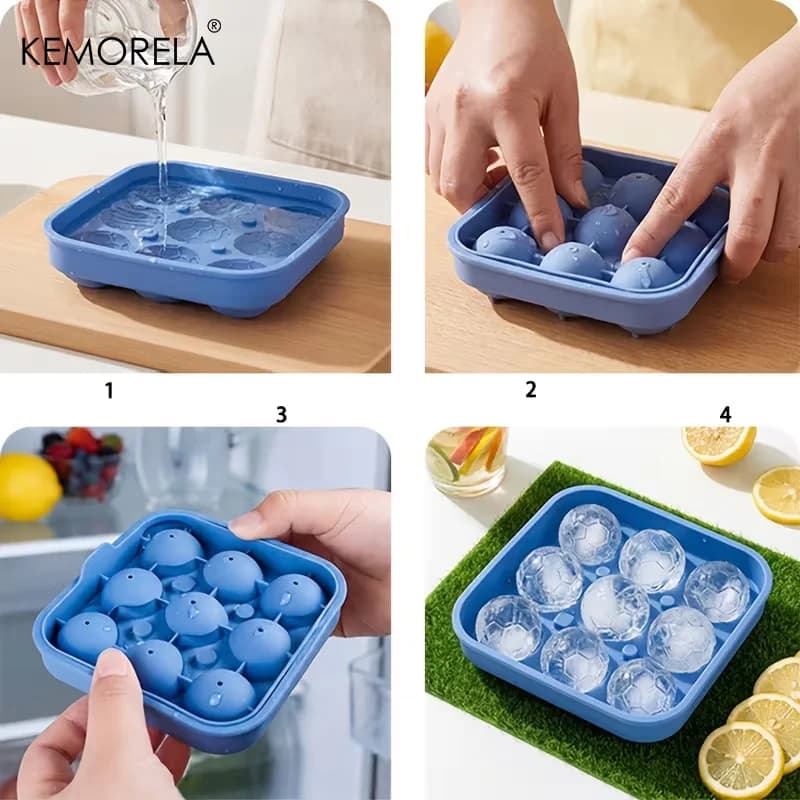 Bandeja para cubitos de hielo con forma de balón de fútbol de 9 cavidades con tapa